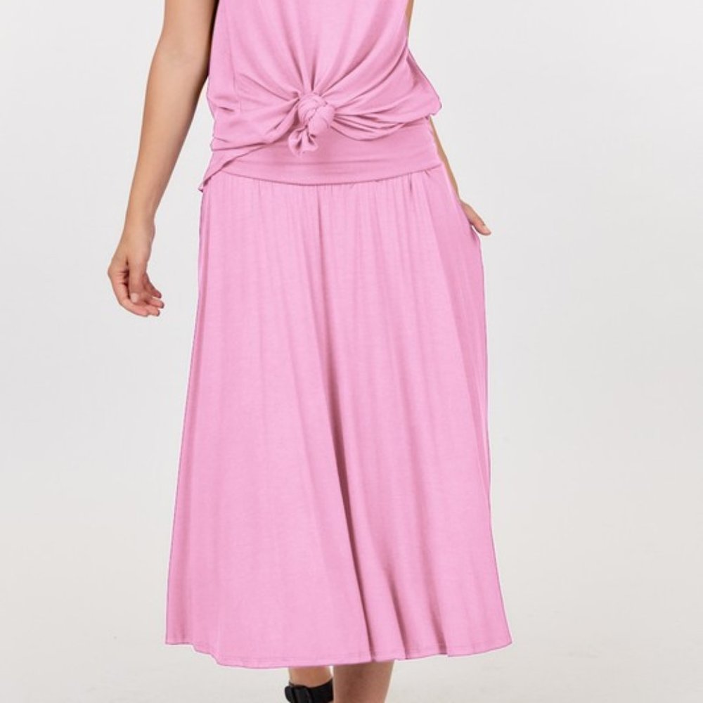 Midi Skirt With Pockets - Pink